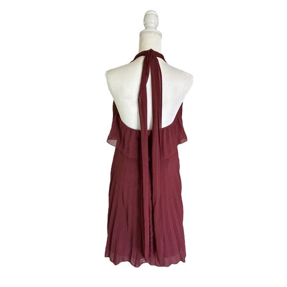 ASOS Design Burgundy Halter Tie Neck Above Knee Pleated Dress Size 8 Medium - Picture 7 of 13